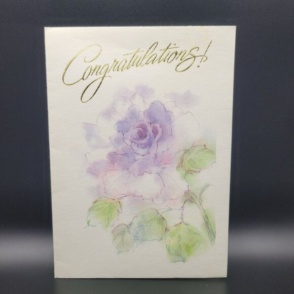 Vintage Best Wishes Wedding Card Envelope White with Purple Rose Bloom Unused - Picture 6 of 7